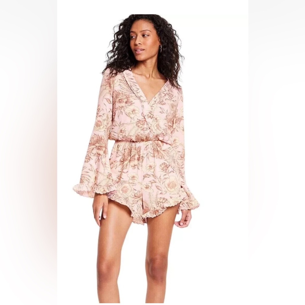 Agua Bendita Blush Pink Floral Long-Sleeve Romper